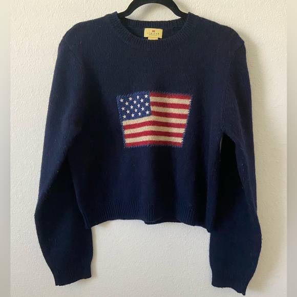 The Limited Sweaters - Vintage 90s Y2K The Limited American Flag Cropped Wool Knit Crewneck Sweater